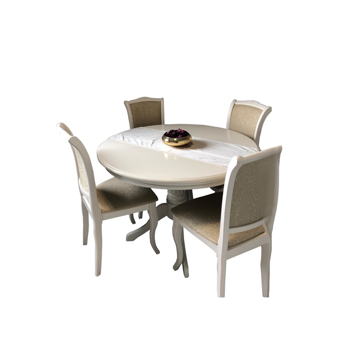 Set masa extensibila cu 4 scaune, 106 cm restransa, 141 cm extinsa, latime 106, alb/bej