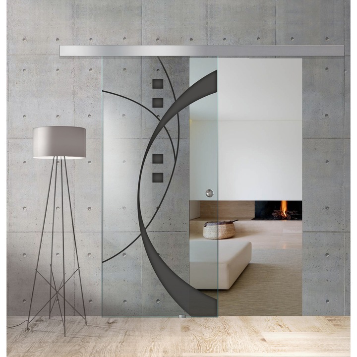 Boss üveg tolóajtó, fekete Shine modell, 60x215 cm, 8 mm vastag víztiszta üveg