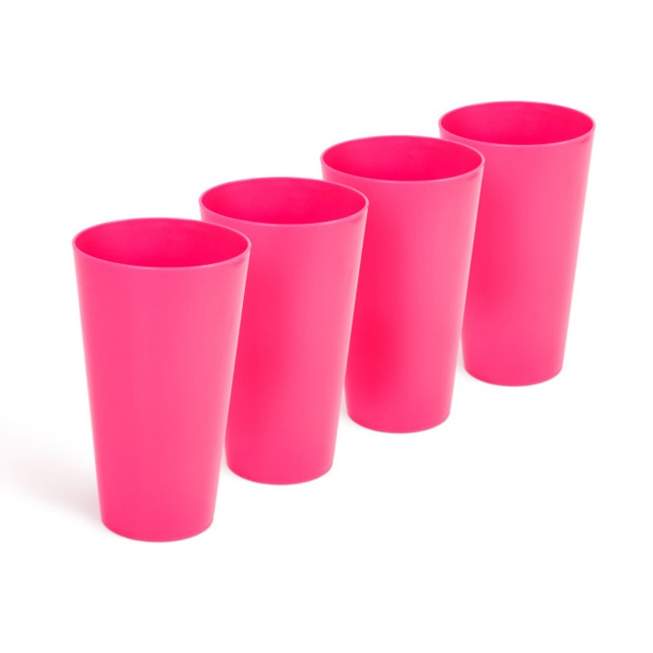 Pachet Dozator bauturi cu robinet, cu set pahare plastic, 3,8L, roz-fresh lemon