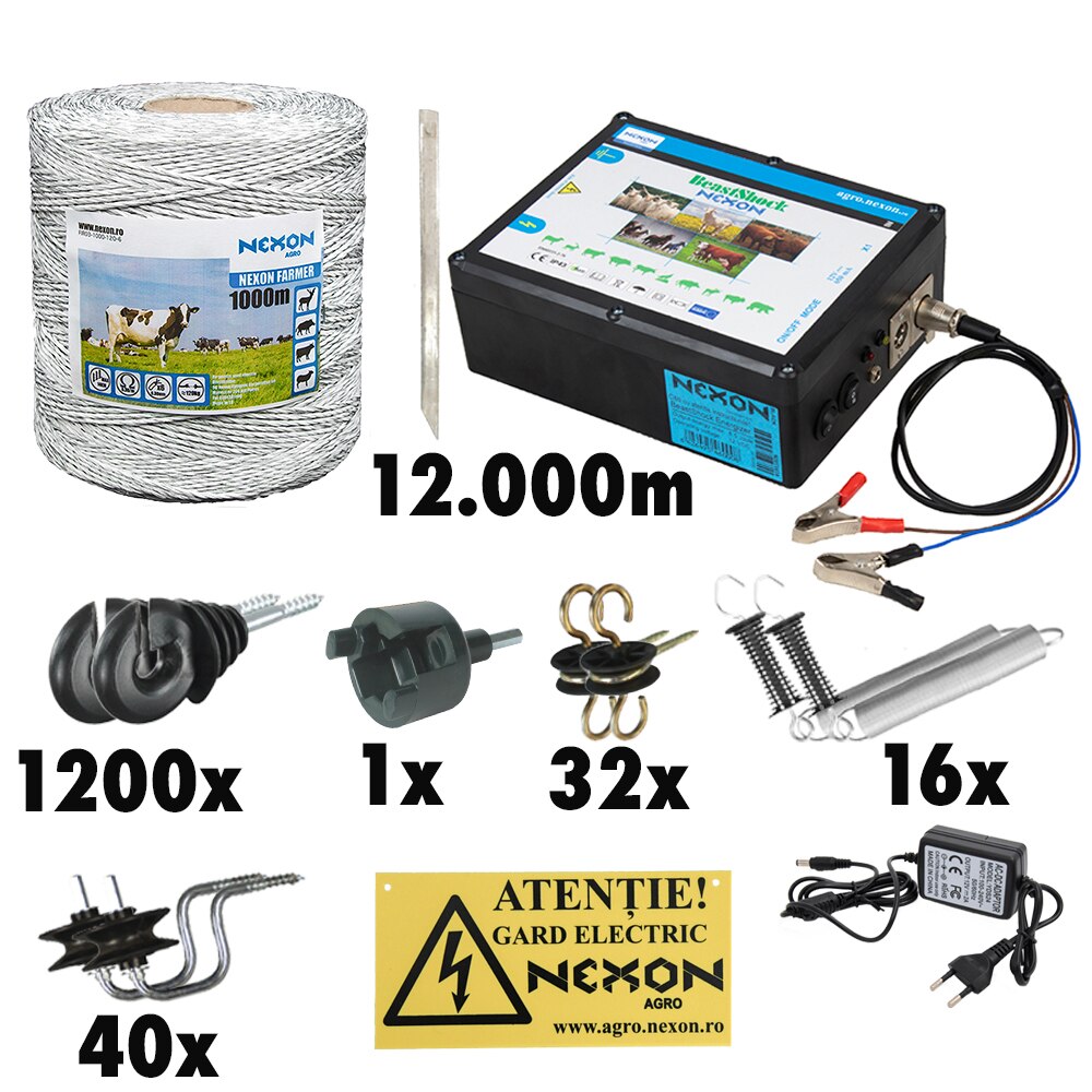 Kit complet gard electric NEXON BeastShock 8.5 J, 12V+230V, 12.000m Farmer