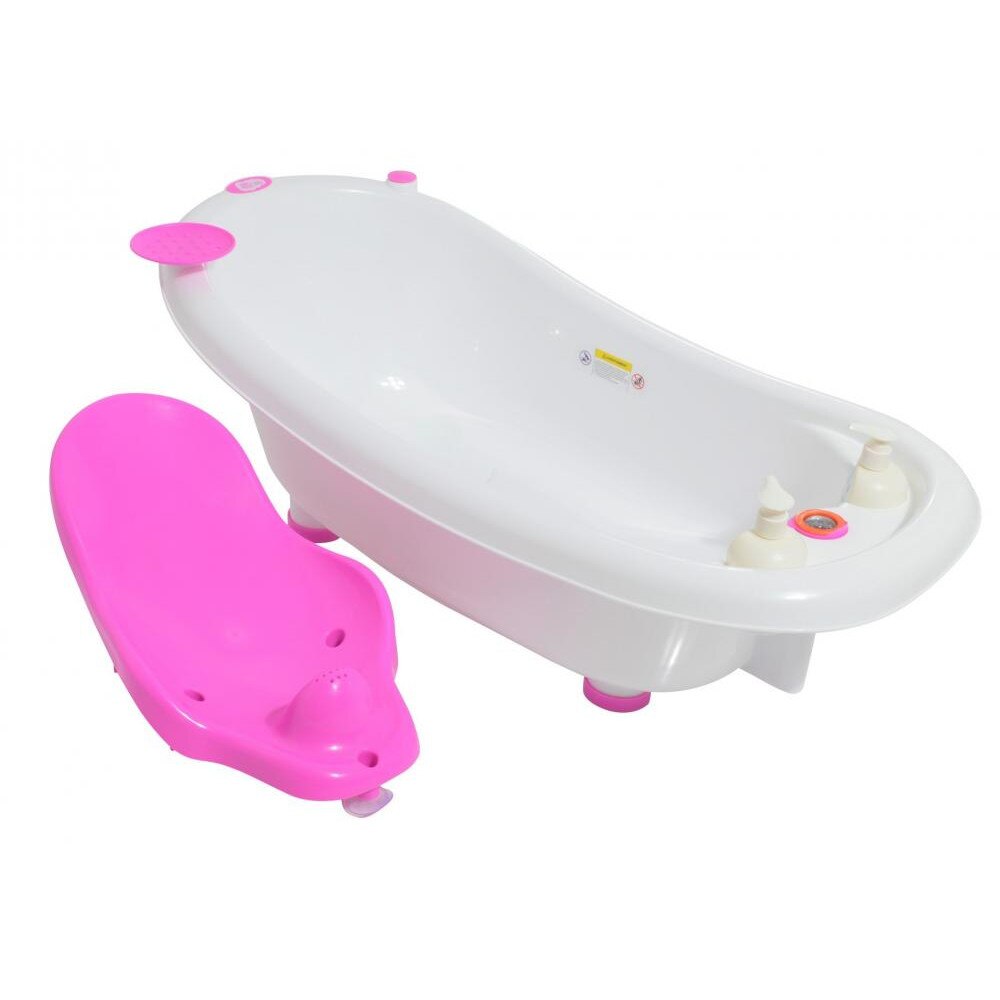 Set Cadita 3 in 1 Little Mom New Pink cu accesorii incluse + Suport metalic