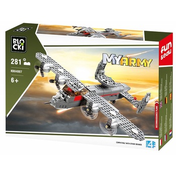 Joc constructie Blocki , Avion militar cu elice , 281 piese , Robentoys® Joc constructie Blocki , Avion militar cu elice , 281 piese , Robentoys®