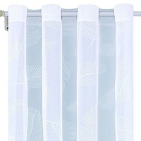 Perdea alba, semitransparenta, cu model, prindere pe inele, 140 x 250 cm
