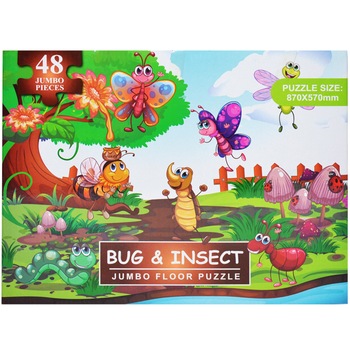 Puzzle urias carton, Pentru podea, 48 piese, 87x57 cm, Insecte Puzzle urias carton, Pentru podea, 48 piese, 87x57 cm, Insecte