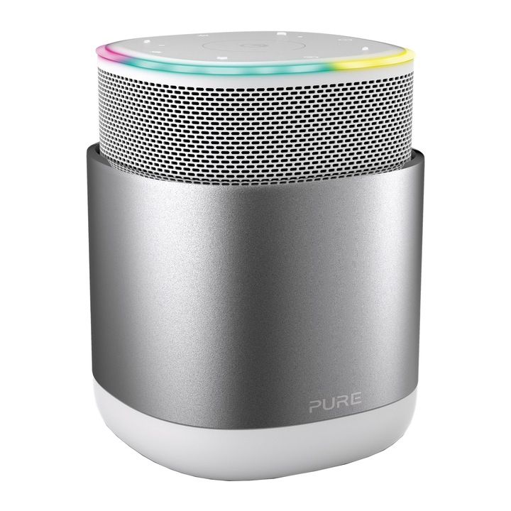 Pure DiscovR hordozható hangszóró, Alexa, Spotify, ezüst/szürke
