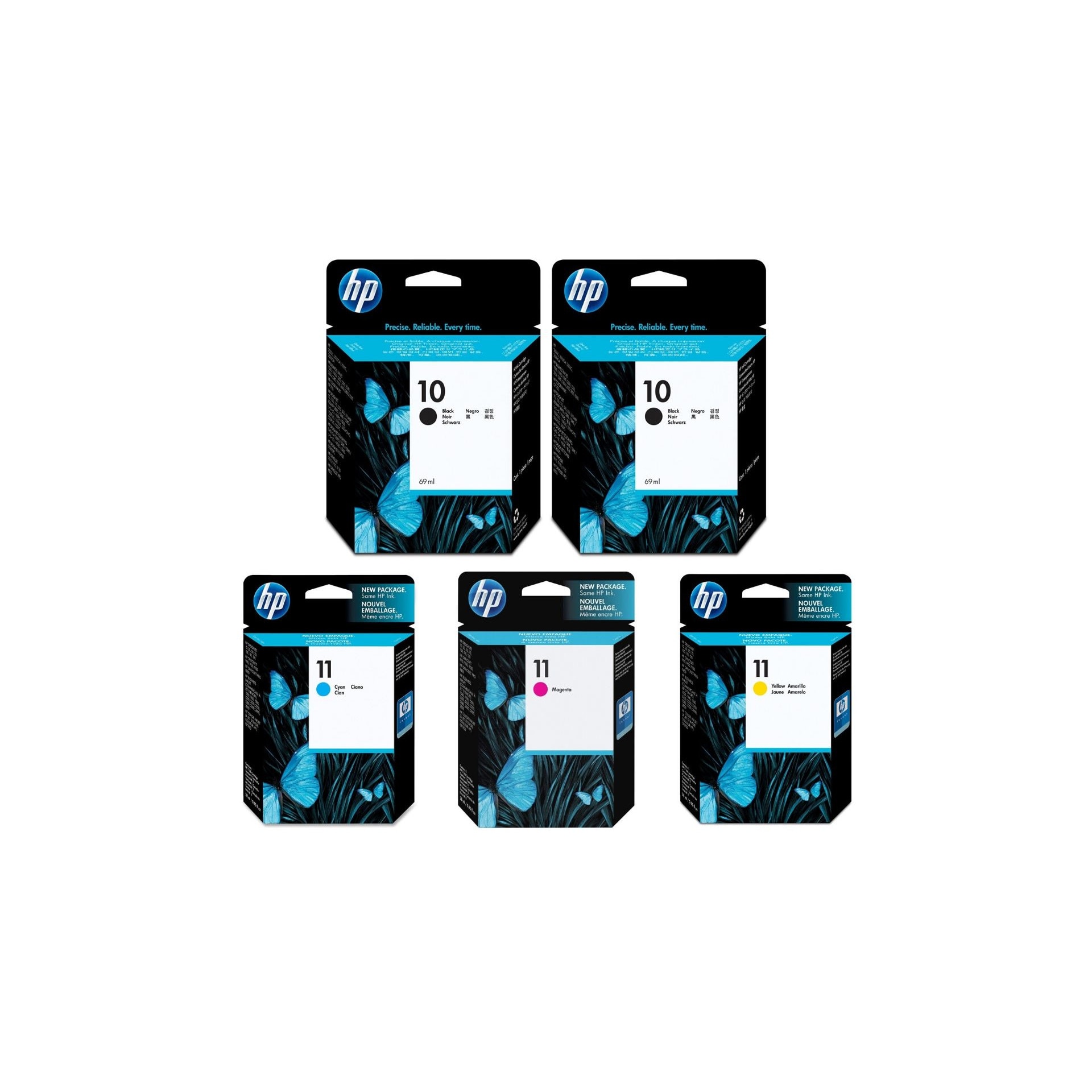 Pachet cartuse cerneala C4844A (10) negru x2 C4836A (11) cyan C4837A (11) magenta C4838A (11) galben HP original 8750 pagini