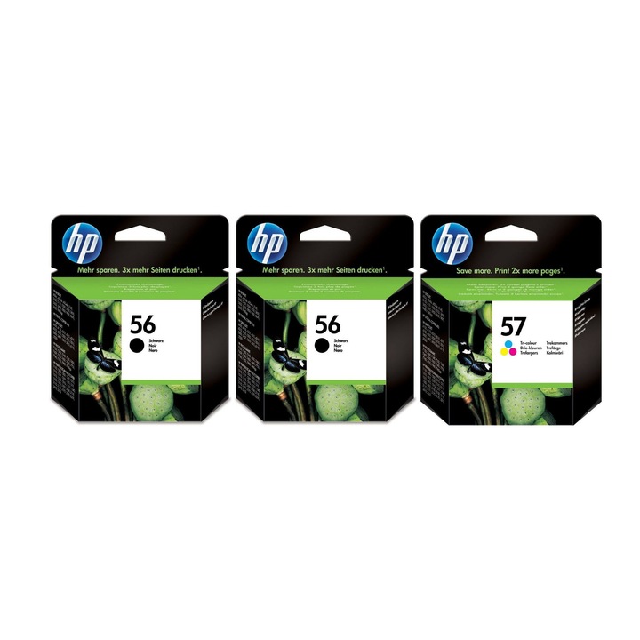 Pachet cartuse cerneala C6656AE (56) negru x2 C6657AE (57) color HP original 1540 pagini