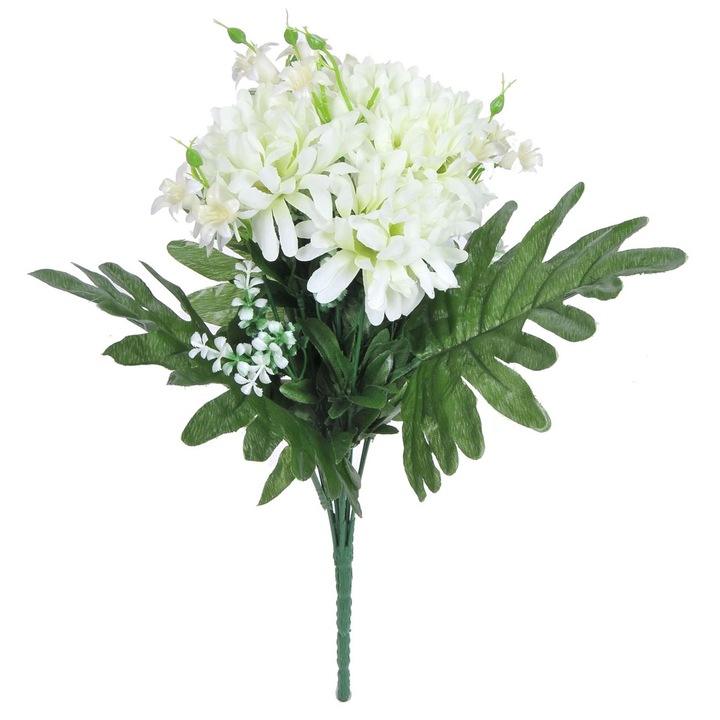 Buchet de flori artificiale decorative Shopiens® cu crizanteme albe, 40 cm