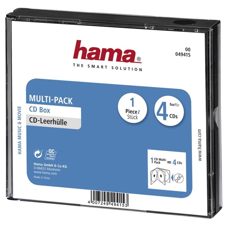 Кутийка за CD/DVD HAMA Multi-Pack 4, прозрачен/черен HAMA-49415