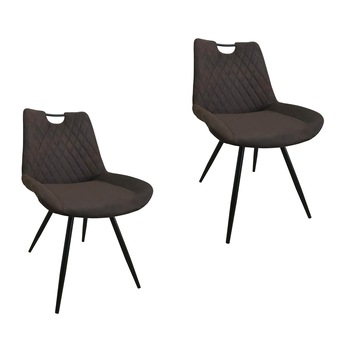 Set 2 scaune dining MARBEL, textil imitatie piele, picioare metalice, maro Set 2 scaune dining MARBEL, textil imitatie piele, picioare metalice, maro