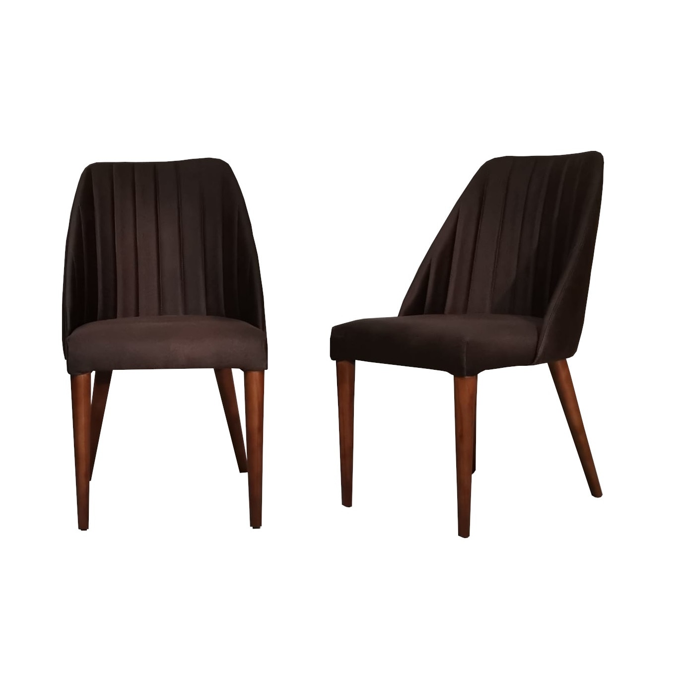 Set 2 scaune living Tuval vizon maro picioare lemn