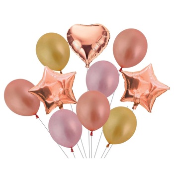 Set 10 baloane, Zola®, modele si marimi diferite, nuante de roz metalizate Set 10 baloane, Zola®, modele si marimi diferite, nuante de roz metalizate