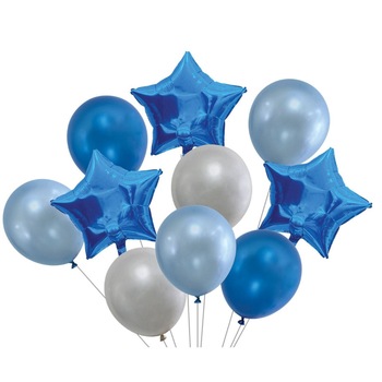 Set 10 baloane, Zola®, modele si marimi diferite, nuante de albastru metalizate Set 10 baloane, Zola®, modele si marimi diferite, nuante de albastru metalizate