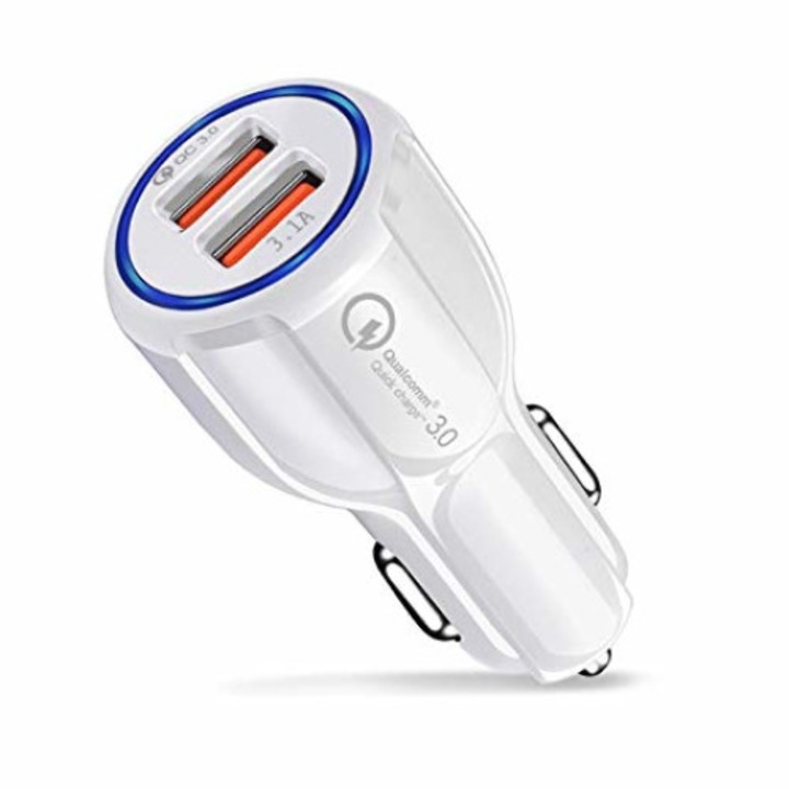 Autós töltő Alian®, gyorstöltő, 2x USB, 3.1A, Qualcomm 3.0, Feher