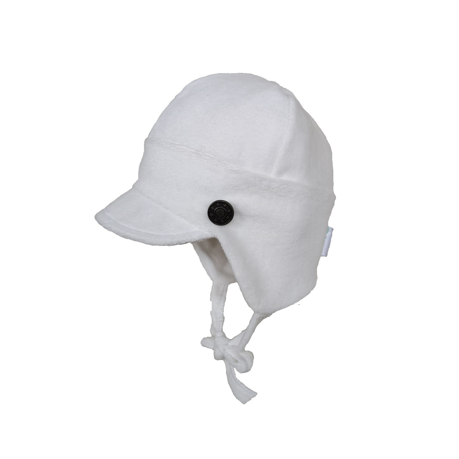 Sapca botez Mic Pitic S86NN din catifea cu nasture metal, ecru