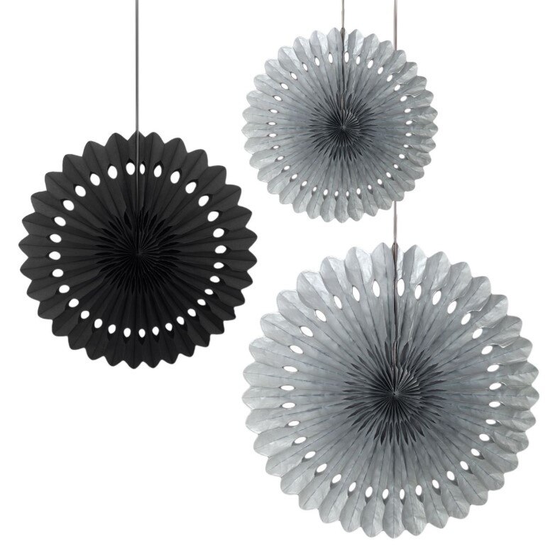 Set evantai, Zola®, din hartie, 3 bucati, negru/ gri