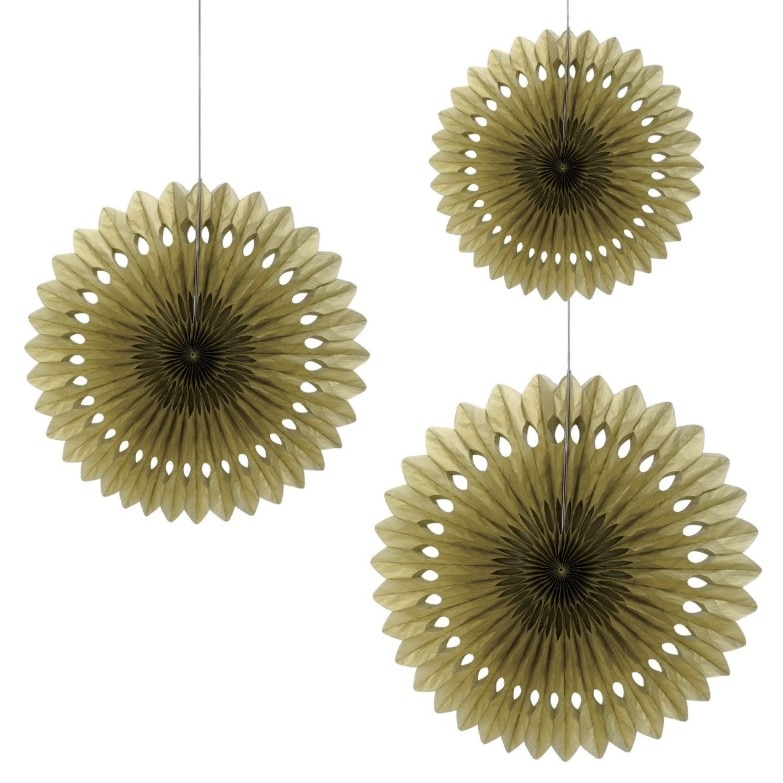 Set evantai, Zola®,din hartie, 3 bucati, culoare aurie