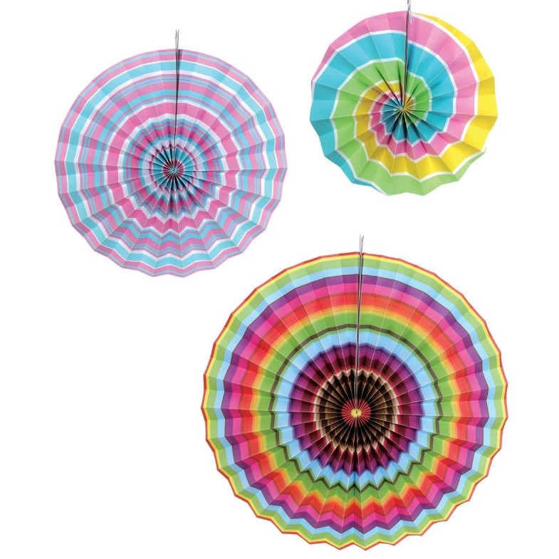 Set 3 evantaie pentru petrecere, Zola®, model in dungi, diferite culori