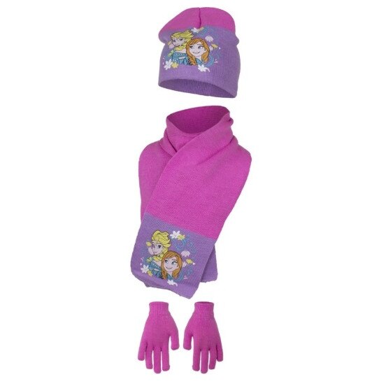 Set Caciula Fular Manusi, Frozen, Roz/Mov, 54 cm