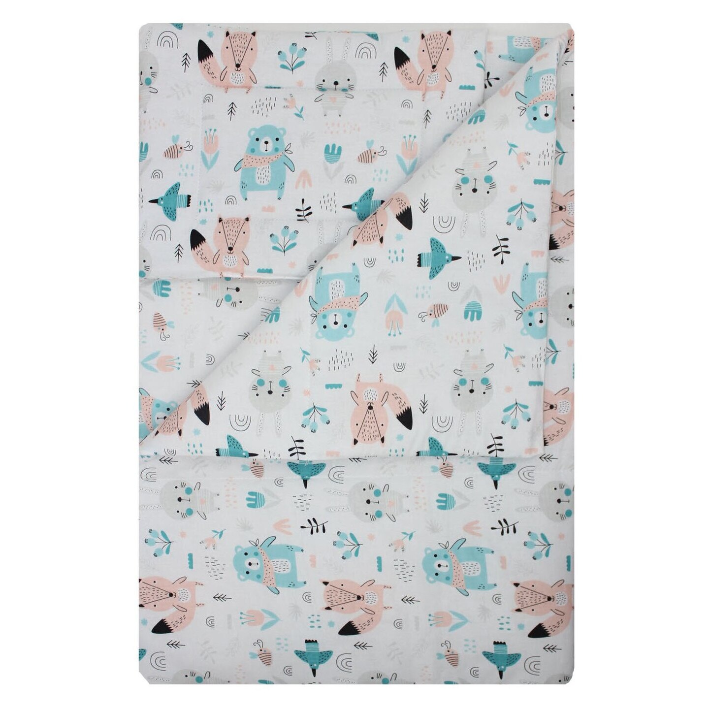 Lenjerie 3 piese, Ursuletul cu esarfa, roz cu turcoaz, 120x60cm