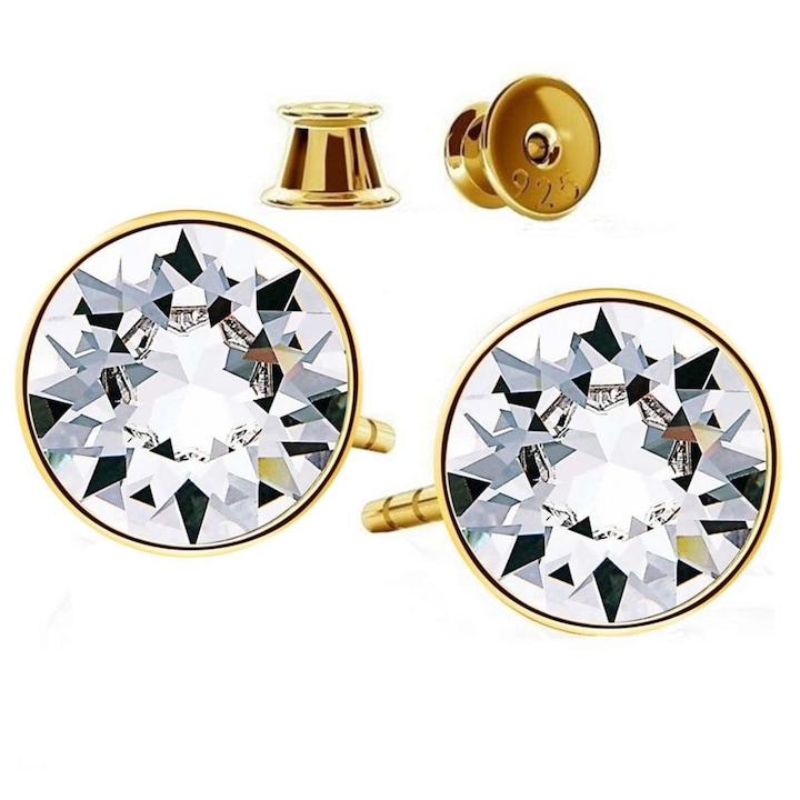 925 ezüst fülbevaló sárga arannyal bevonva kristályokkal, GlassIdeas, fehér kristályokkal, 2 arany/fehér fülbevaló készlet