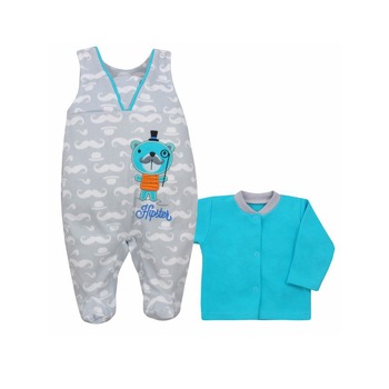 Compleu 2 piese salopeta si bluza pentru baieti Koala Hipster 04-928T, Turcoaz Compleu 2 piese salopeta si bluza pentru baieti Koala Hipster 04-928T, Turcoaz