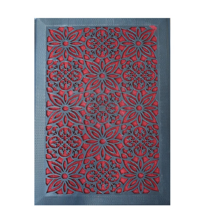 Stergator Covoras Intrare, Gemitex, Dreptunghiular, Model Inspirat Grecesc, Cauciuc Antiderapant cu Polipropilena Rezistenta, Pentru Interior si Exterior, Ideal pentru Trafic Intens, 40 x 60 cm, Rosu Negru
