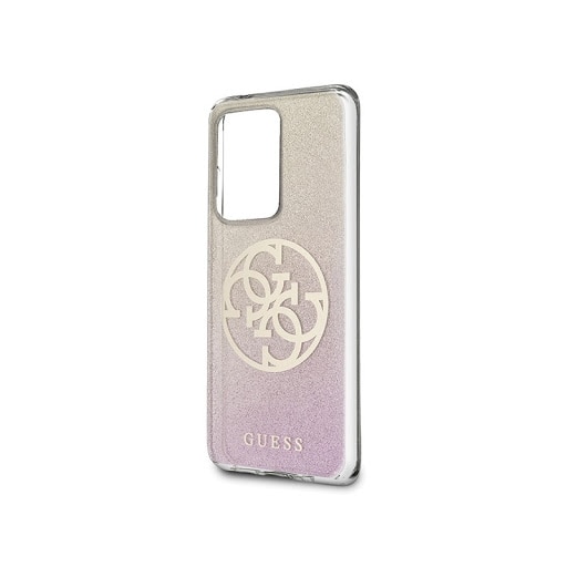 Husa de protectie GUESS Glitter Circle Gold Logo pentru Samsung Galaxy S20 Ultra, roz/auriu, BBL1309