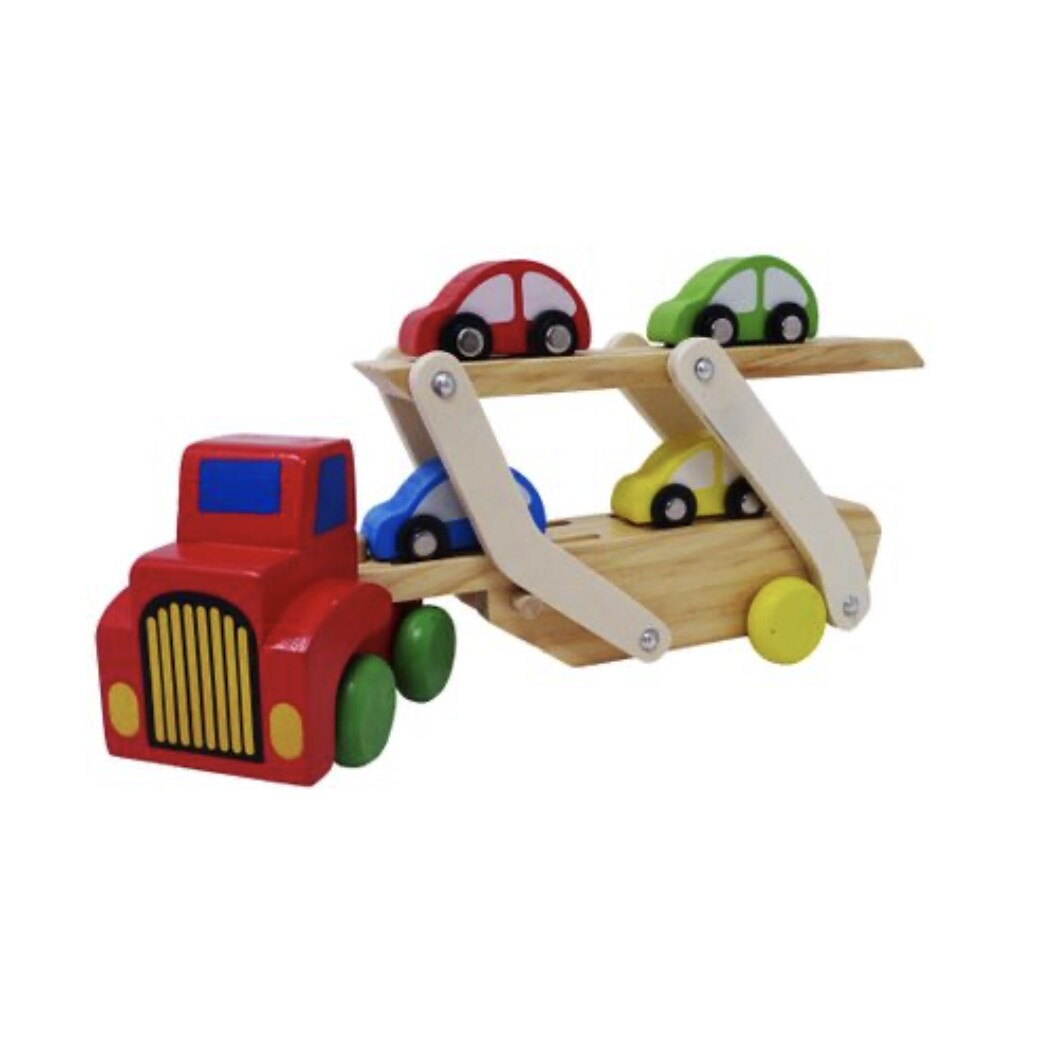 Jucarie din lemn Ecologic Tir cu remorca 2 etaje + 4 Masinute pentru copii AK8036