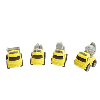 Masinute de constructie, 4 pe set, din metal, mecanice, galben/gri, 7 cm Masinute de constructie, 4 pe set, din metal, mecanice, galben/gri, 7 cm
