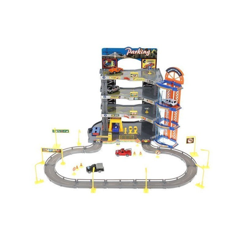 Set parcare pentru masinute pe 4 nivele cu lift, multicolor