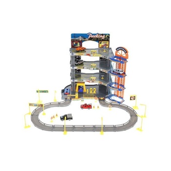 Set parcare pentru masinute pe 4 nivele cu lift, multicolor Set parcare pentru masinute pe 4 nivele cu lift, multicolor
