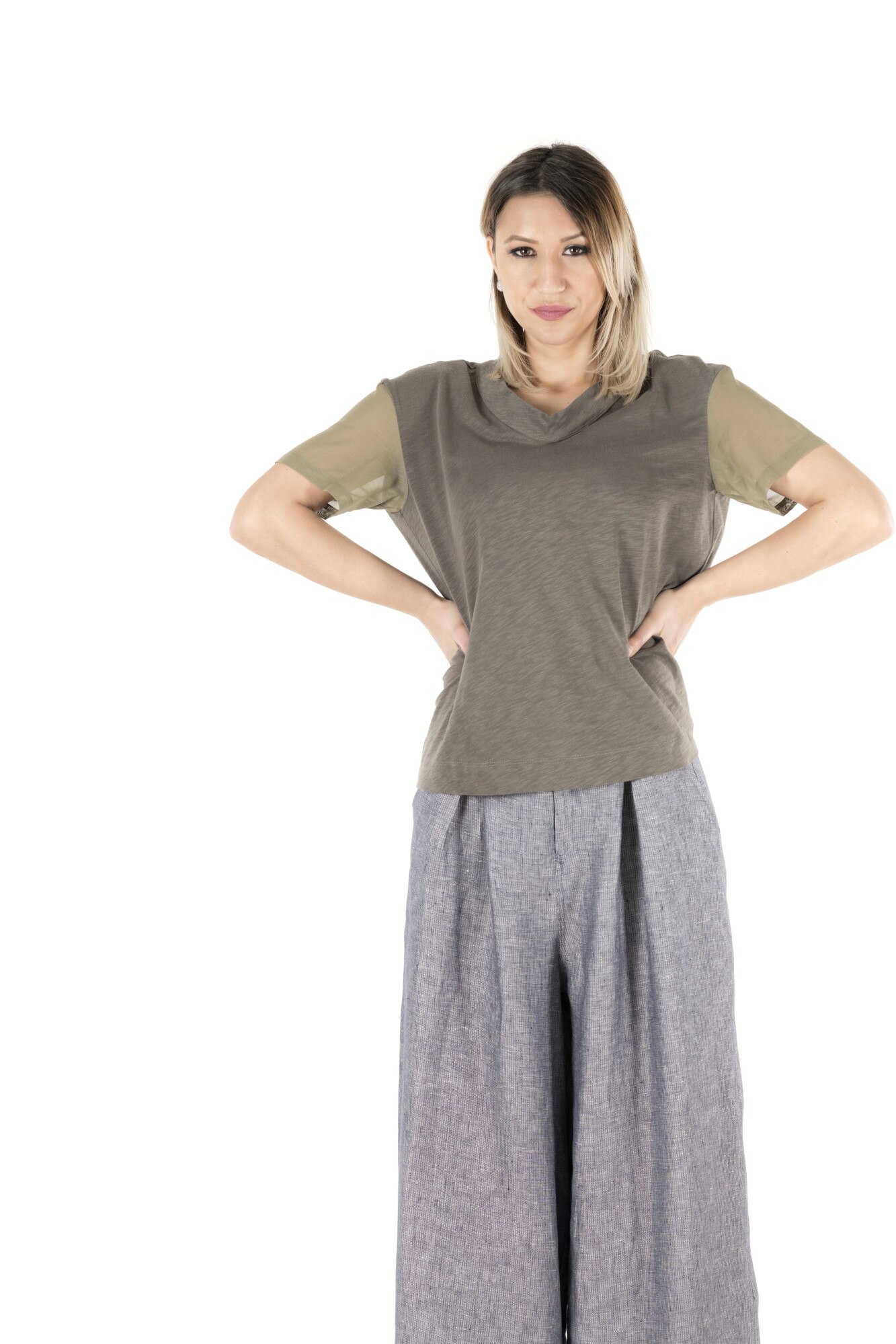 Tricou Tshirt Steffboutique , Material 100% bumbac, Verde Oliv, 38 EU