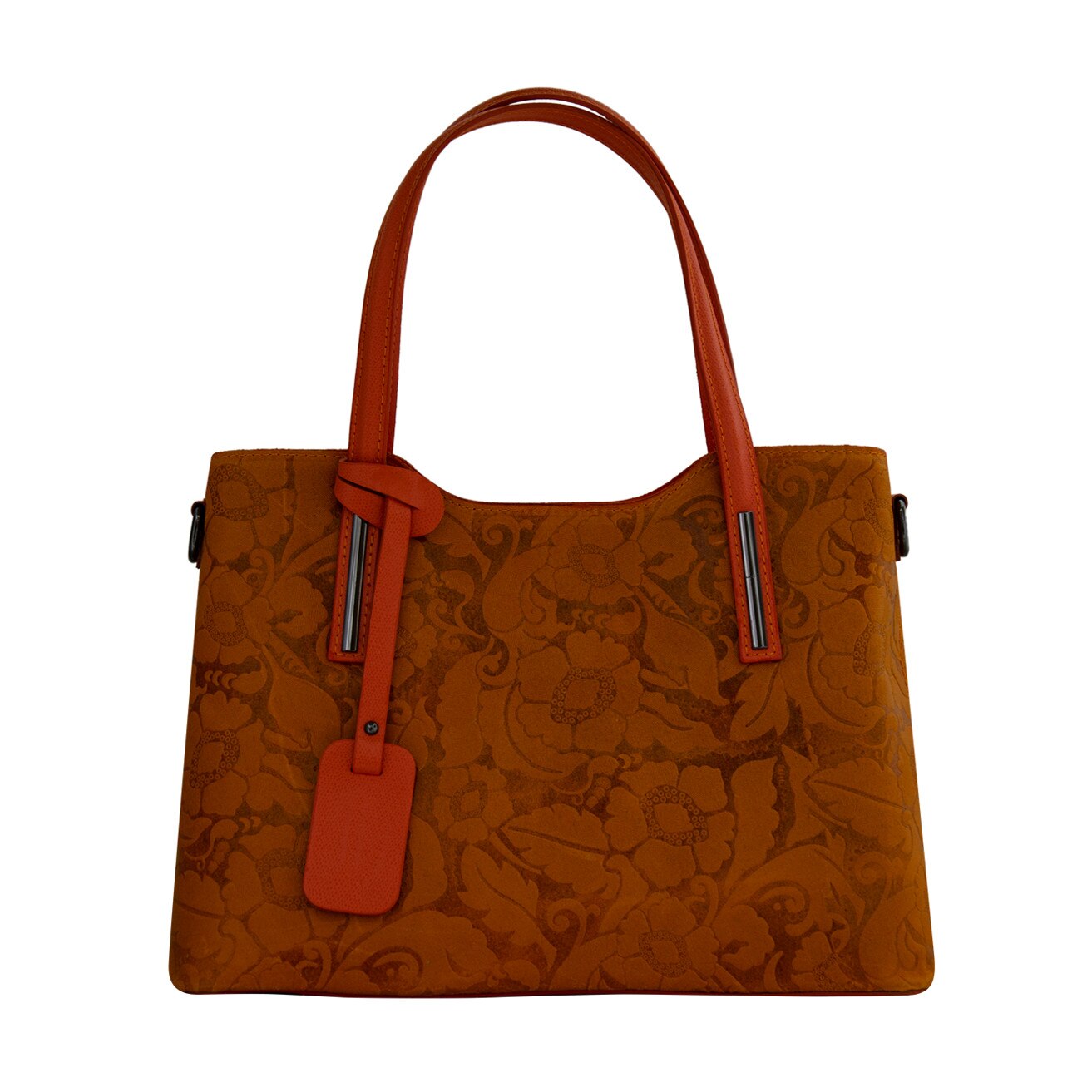 Geanta de dama din piele naturala Eva Bags, Pipa flori portocaliu