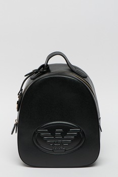 Emporio Armani, Rucsac de piele ecologica, cu logo in relief, Negru Emporio Armani, Rucsac de piele ecologica, cu logo in relief, Negru