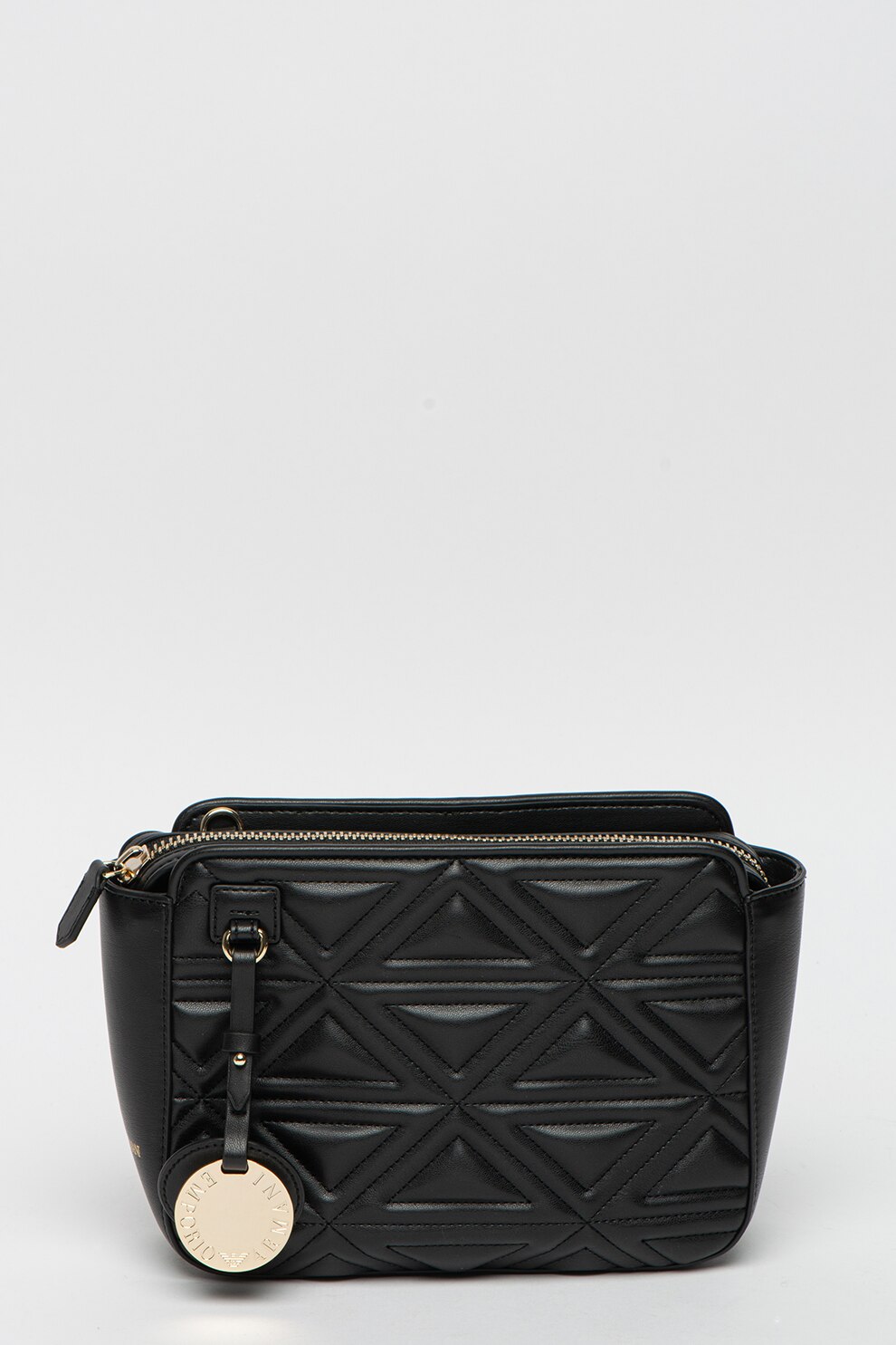 Emporio Armani, Geanta de piele ecologica cu bareta de umar si model geometric, Negru