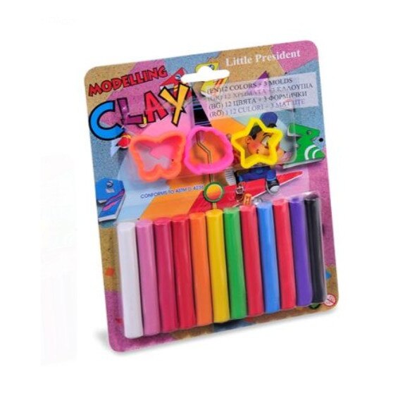 Plastilina 12 culori, set cu 3 matrite