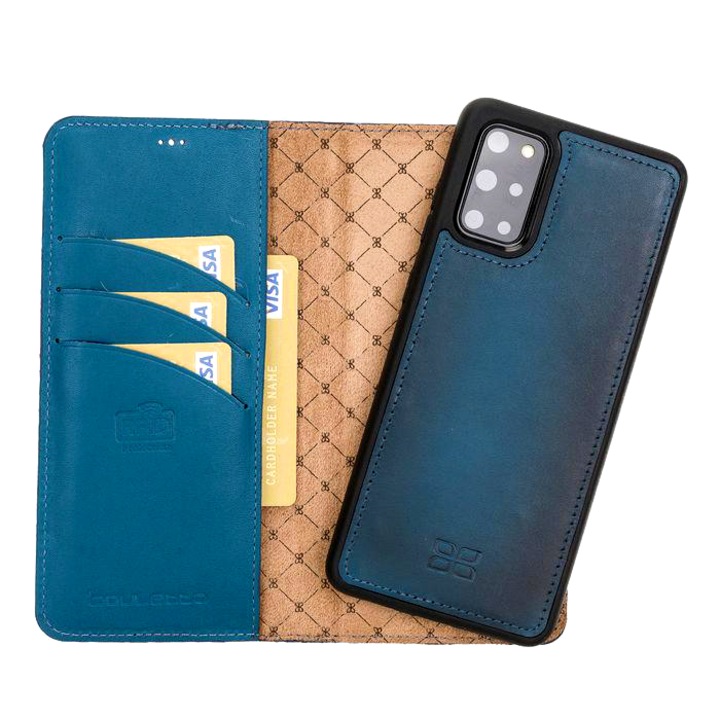 Husa piele naturala 2 in 1, tip portofel, back cover, pentru Samsung Galaxy S20 Plus, Bouletta Magic Wallet, Albastru Burnished blue