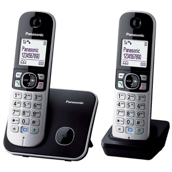 Telefon Panasonic Dect KX-TG6812FXB, Twin, 2 receptoare, Caller ID, Negru/Argintiu Telefon Panasonic Dect KX-TG6812FXB, Twin, 2 receptoare, Caller ID, Negru/Argintiu