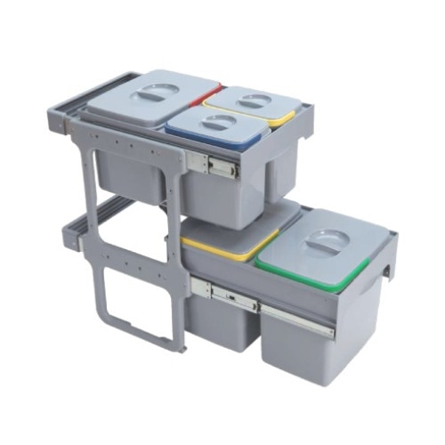 Cos de gunoi Tandem Short incorporabil, colectare selectiva, cu 5 compartimente