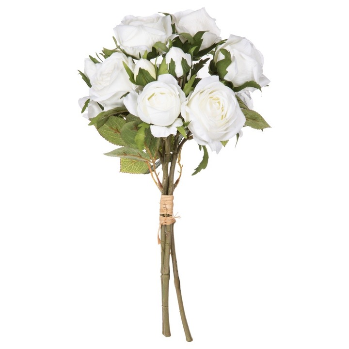 Flori artificiale, buchet de trandafiri, Alb, 40 cm