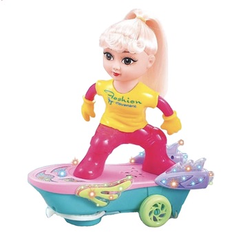 Papusa pe Skateboard Electrica AKU, cu Sunete si Lumini, Rotire 360 grade, Bump and Go, Jucarie pentru copii AK6463 Papusa pe Skateboard Electrica AKU, cu Sunete si Lumini, Rotire 360 grade, Bump and Go, Jucarie pentru copii AK6463