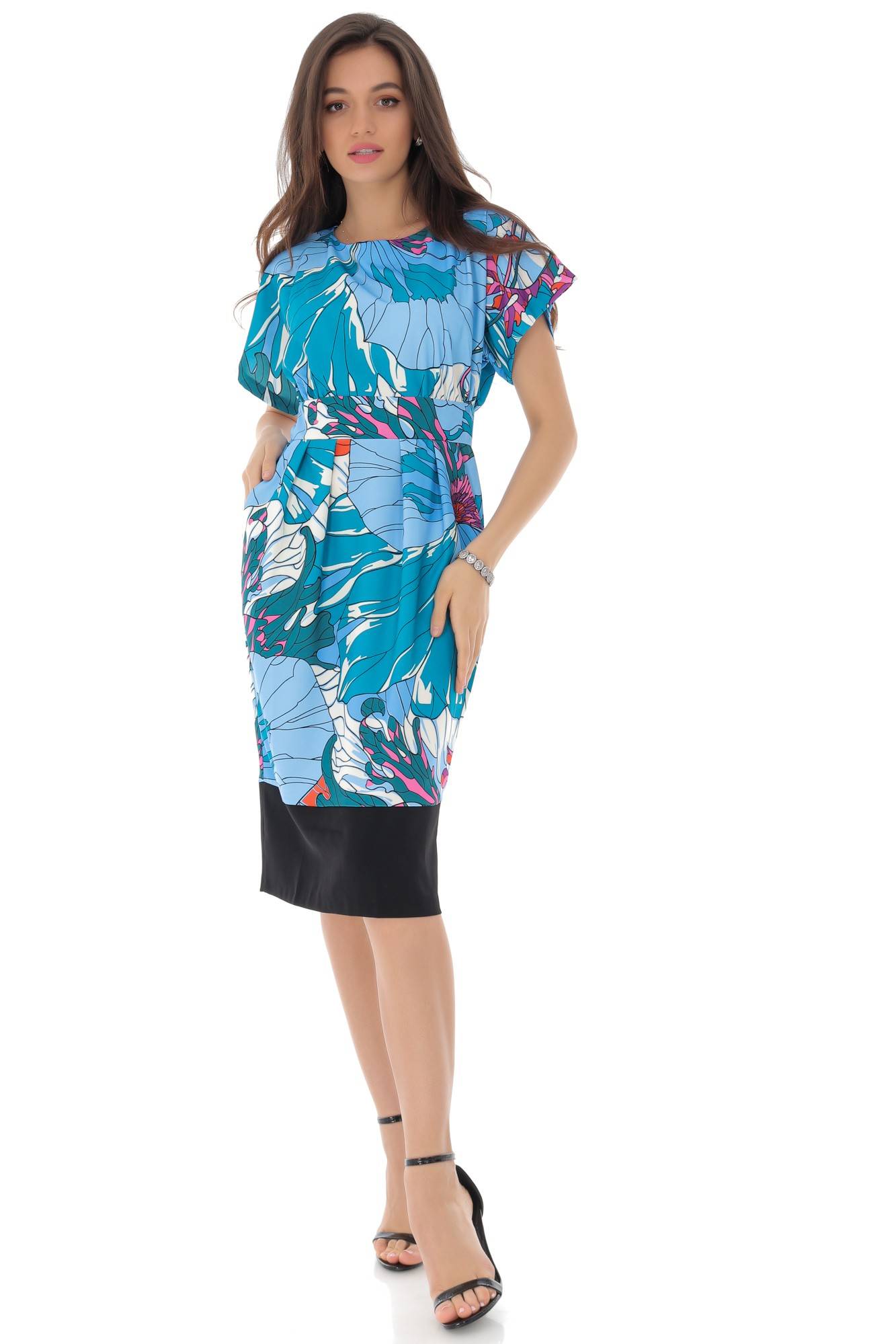 Rochie multicolora, midi imprimata floral - ROH - DR4094