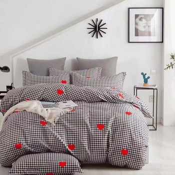 Set Lenjerie de Pat, Bumbac 100%, 4 Piese, Pat 2 Persoane, Inimi si Patratele Set Lenjerie de Pat, Bumbac 100%, 4 Piese, Pat 2 Persoane, Inimi si Patratele