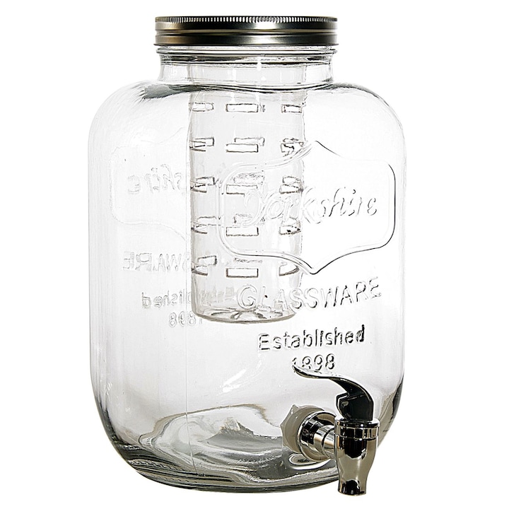 Dozator din sticla cu recipient pentru gheata, robinet si capac, 5 litri, 30x22cm