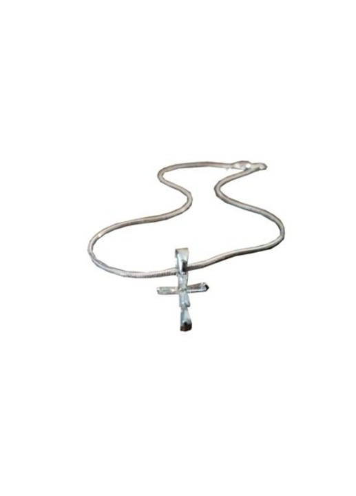 Гривна със сребърно разпятие и кристали 20см