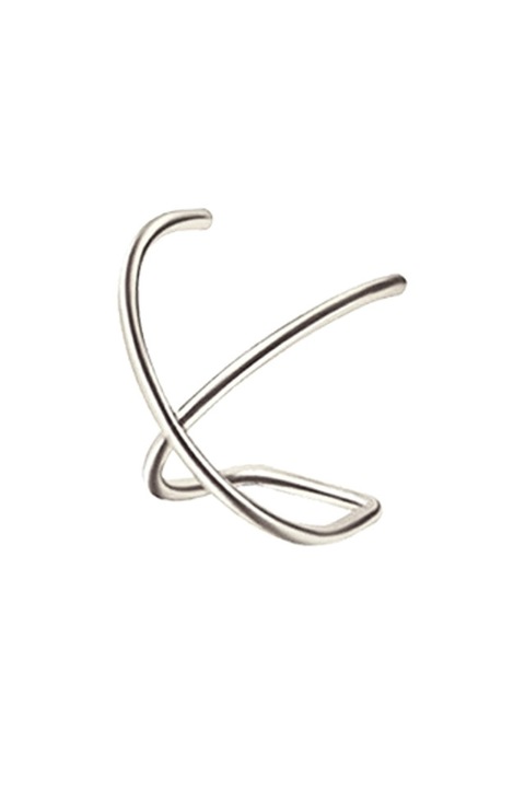 Cercel Ear cuff, model dublu cu inele intersectate, Argintiu, Urechea stanga sau dreapta