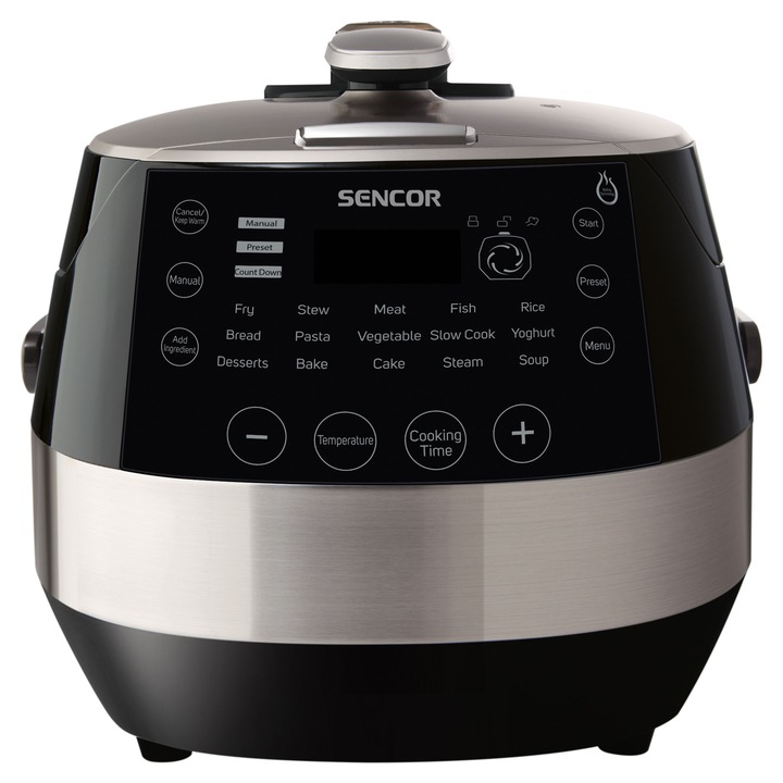 Sencor SPR 4000BK elektromos főzőedény, 1100W, 4.8 literes kapacitás, 15 beállítható program, fekete