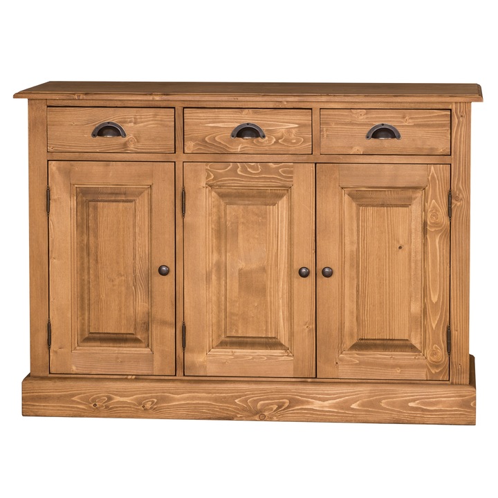 Dulap cu 3 usi si 3 sertare, culoare natural, ceruit, 100% Lemn Masiv