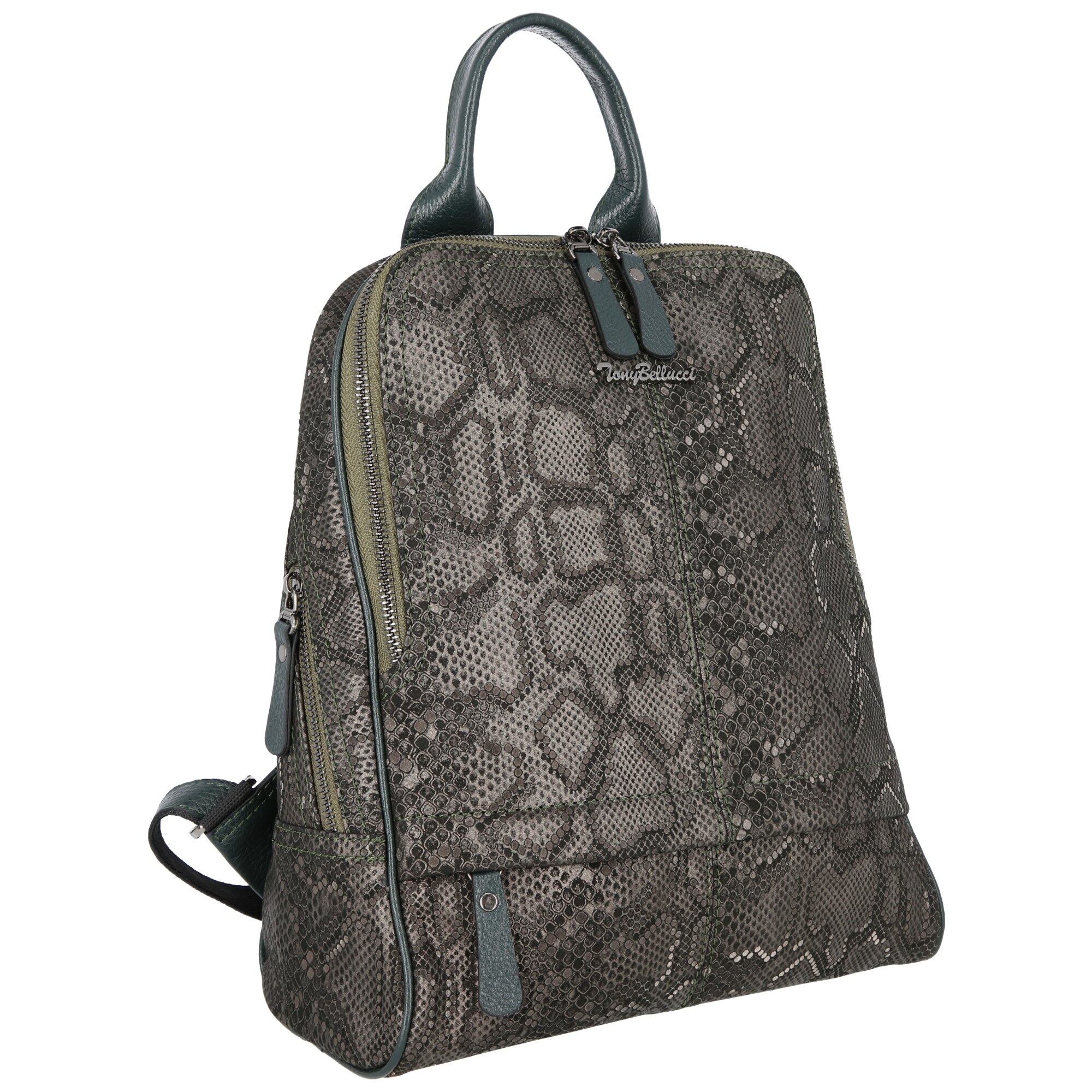 Rucsac Tony Bellucci kaki cu imprimeu piton din piele naturala model 062 MAGAZINULDEGENTI